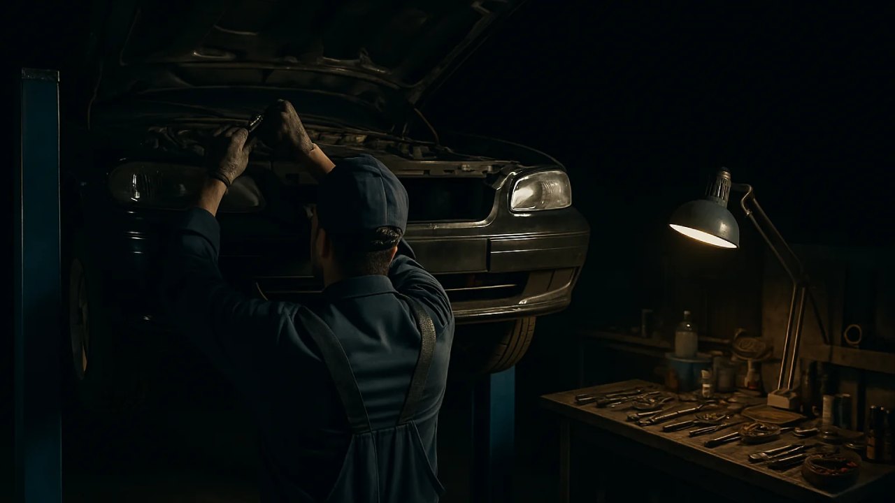 Mechanic working on car engine